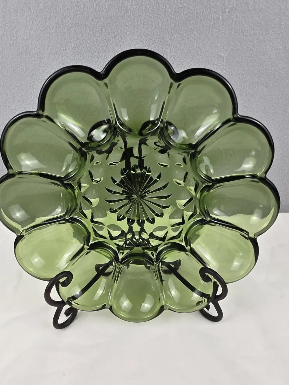 Vintage 1970s Anchor Hocking Avocado Green Deviled Egg Plate